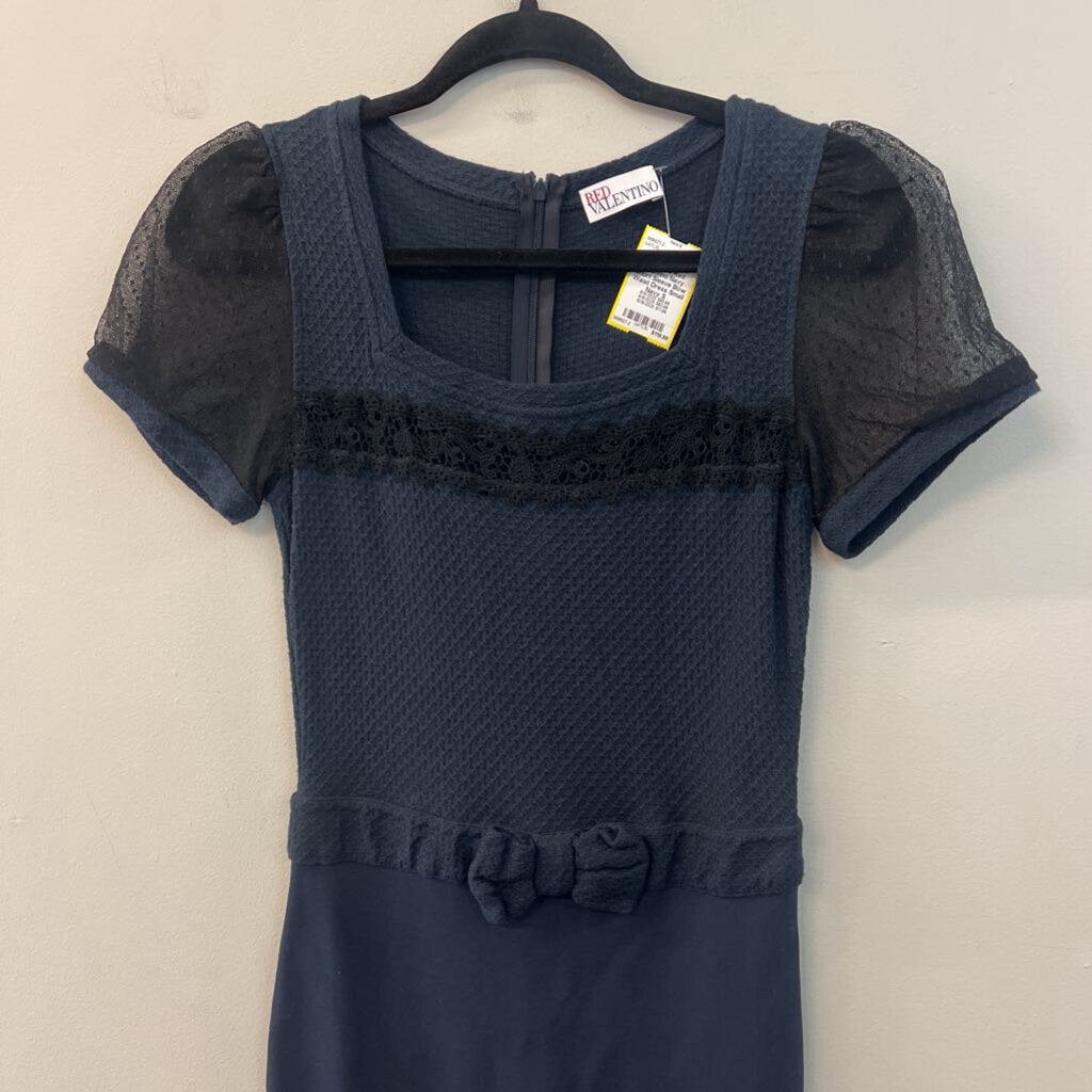 Red Valentino Navy Short Sleeve Bow Waist Dress Small