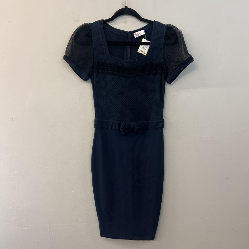 Red Valentino Navy Short Sleeve Bow Waist Dress Small