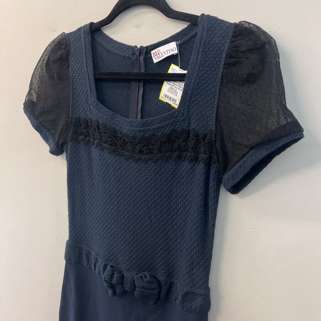 Red Valentino Navy Short Sleeve Bow Waist Dress Small