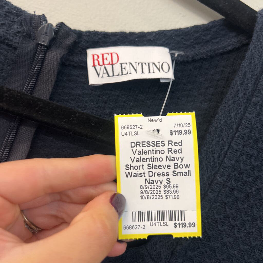 Red Valentino Navy Short Sleeve Bow Waist Dress Small