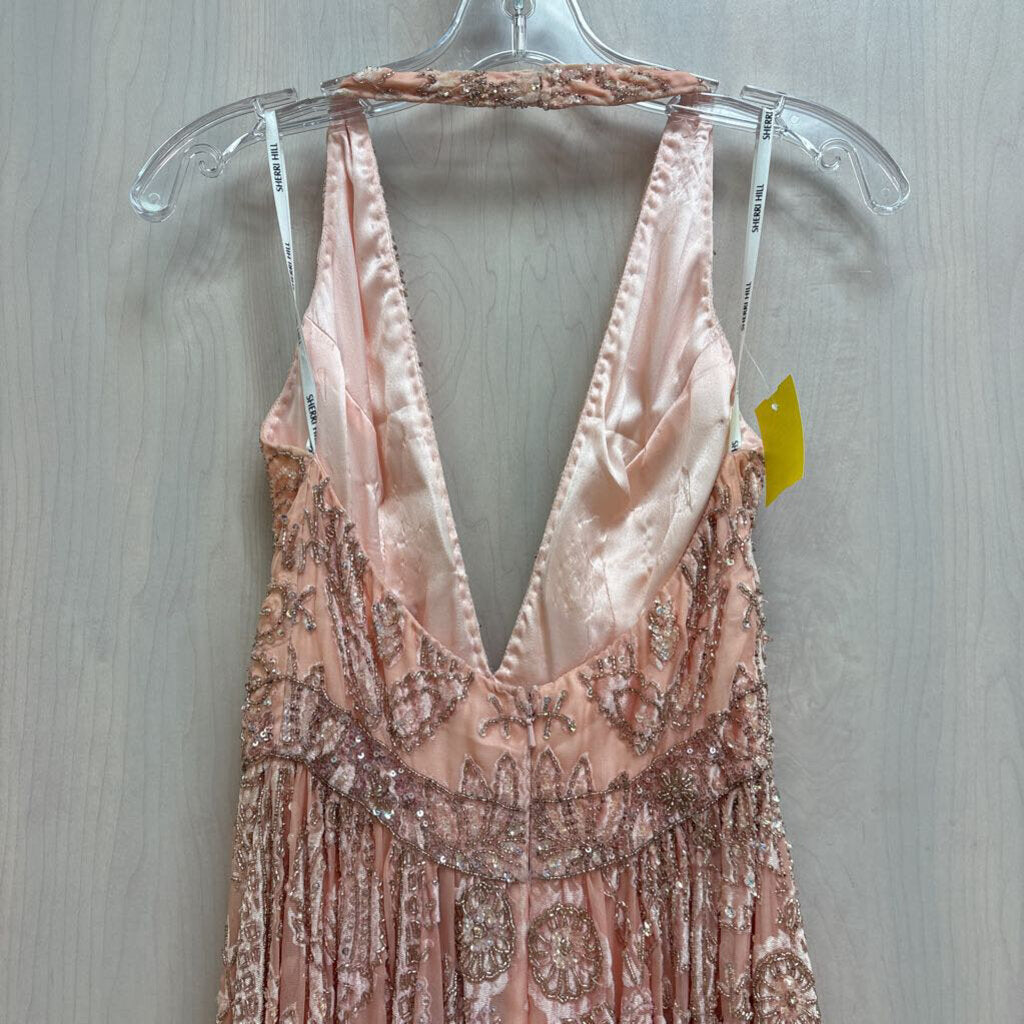 Sherri Hill Pink Beaded Print Halter Neck Short Formal Dress 2