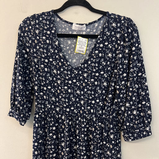 Kaileigh Navy/ White Flower Print Long Sleeve Dress Medium