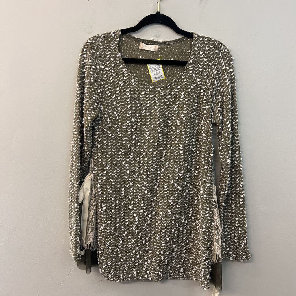 Altar'd State Green/ White Knit Long Sleeve Sweater Top Small