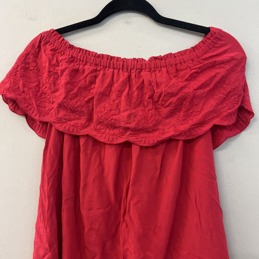 Loft Pink Embroidered Off Shoulder Top Medium