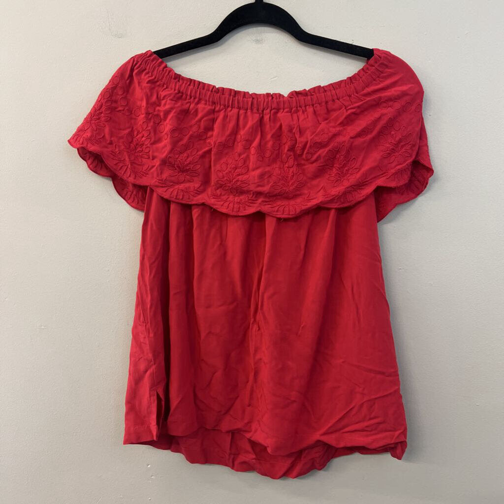 Loft Pink Embroidered Off Shoulder Top Medium