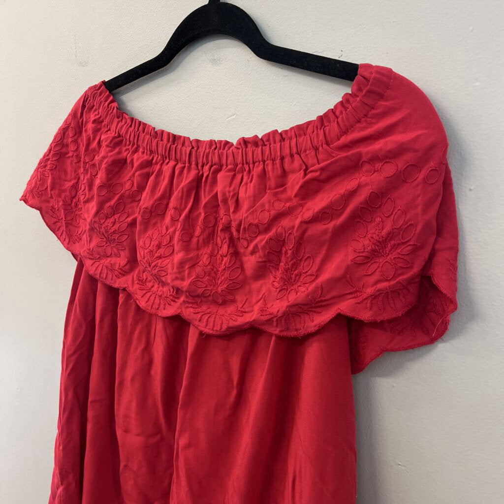 Loft Pink Embroidered Off Shoulder Top Medium