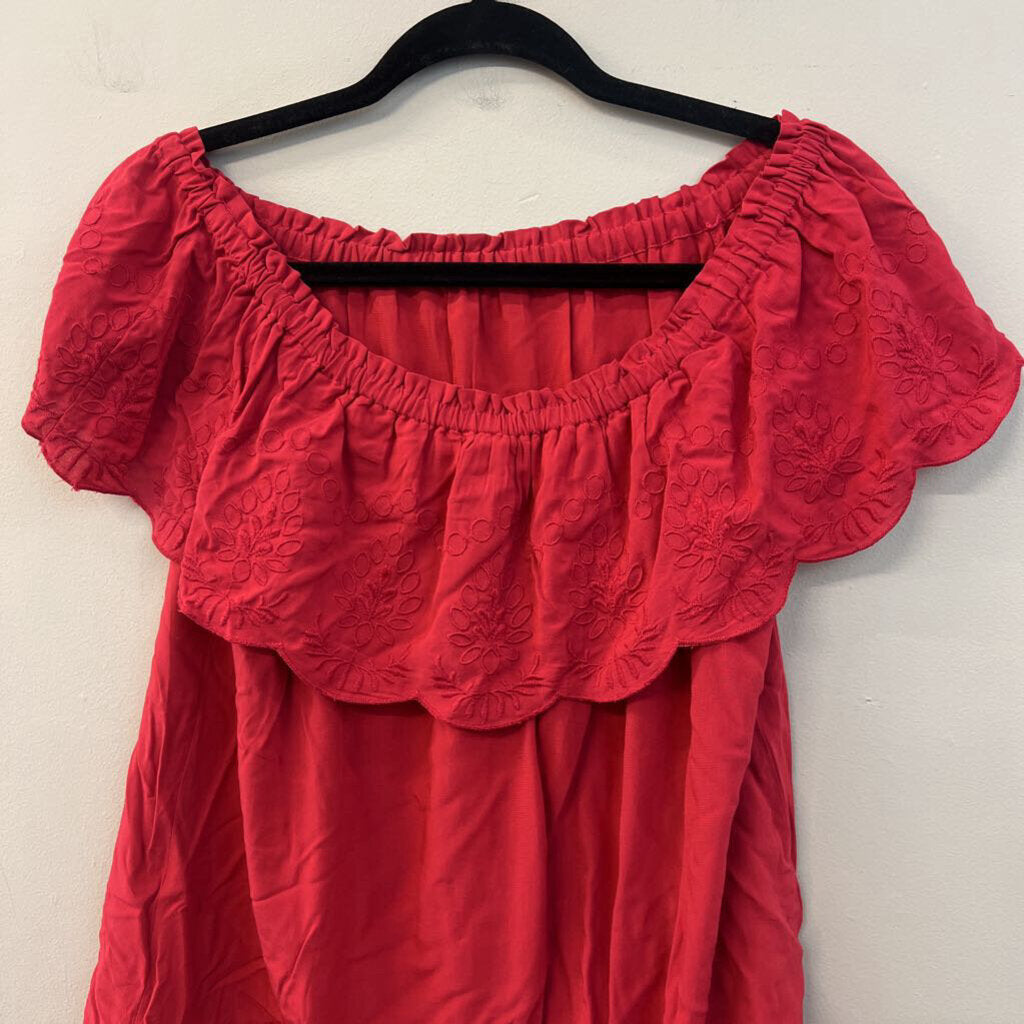 Loft Pink Embroidered Off Shoulder Top Medium