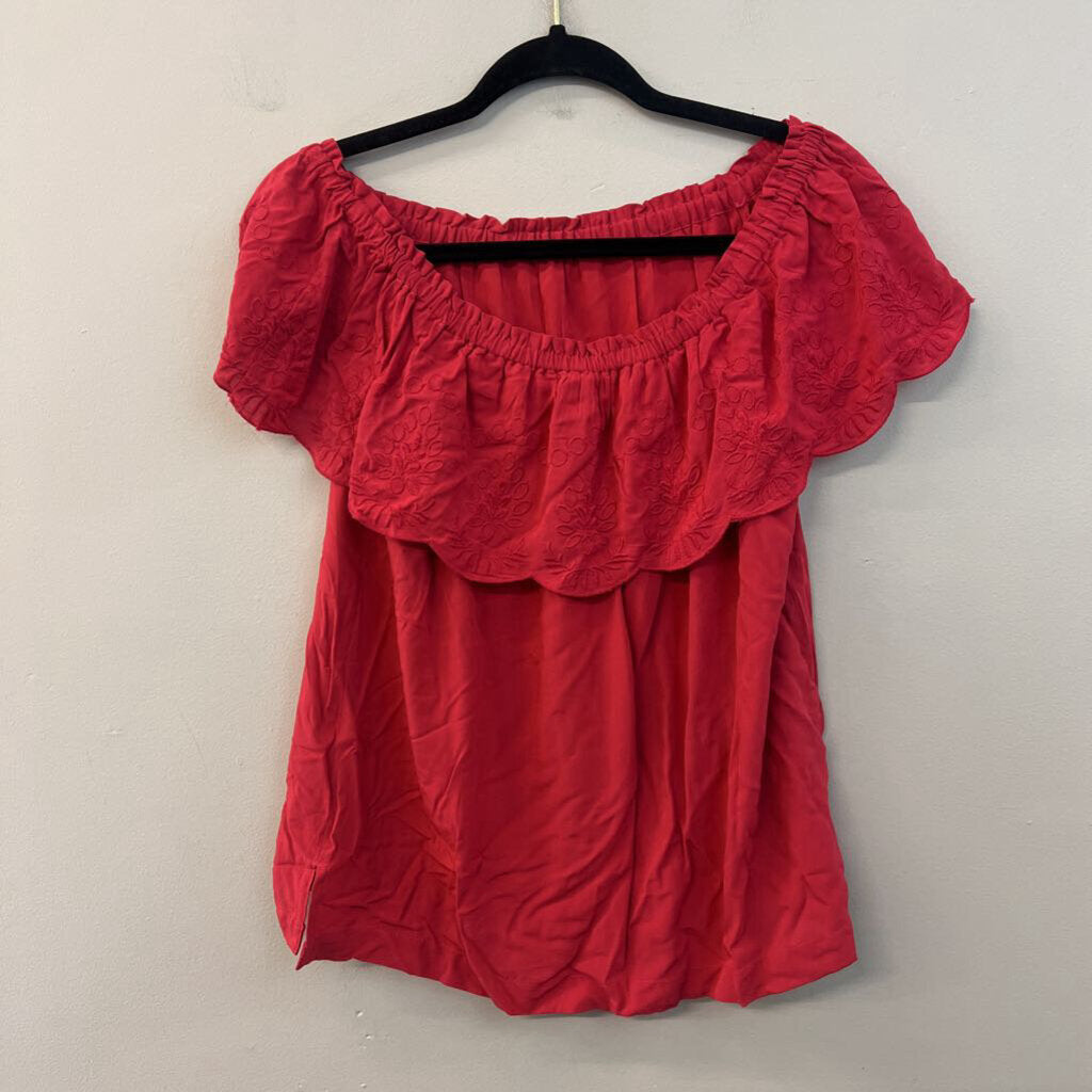 Loft Pink Embroidered Off Shoulder Top Medium