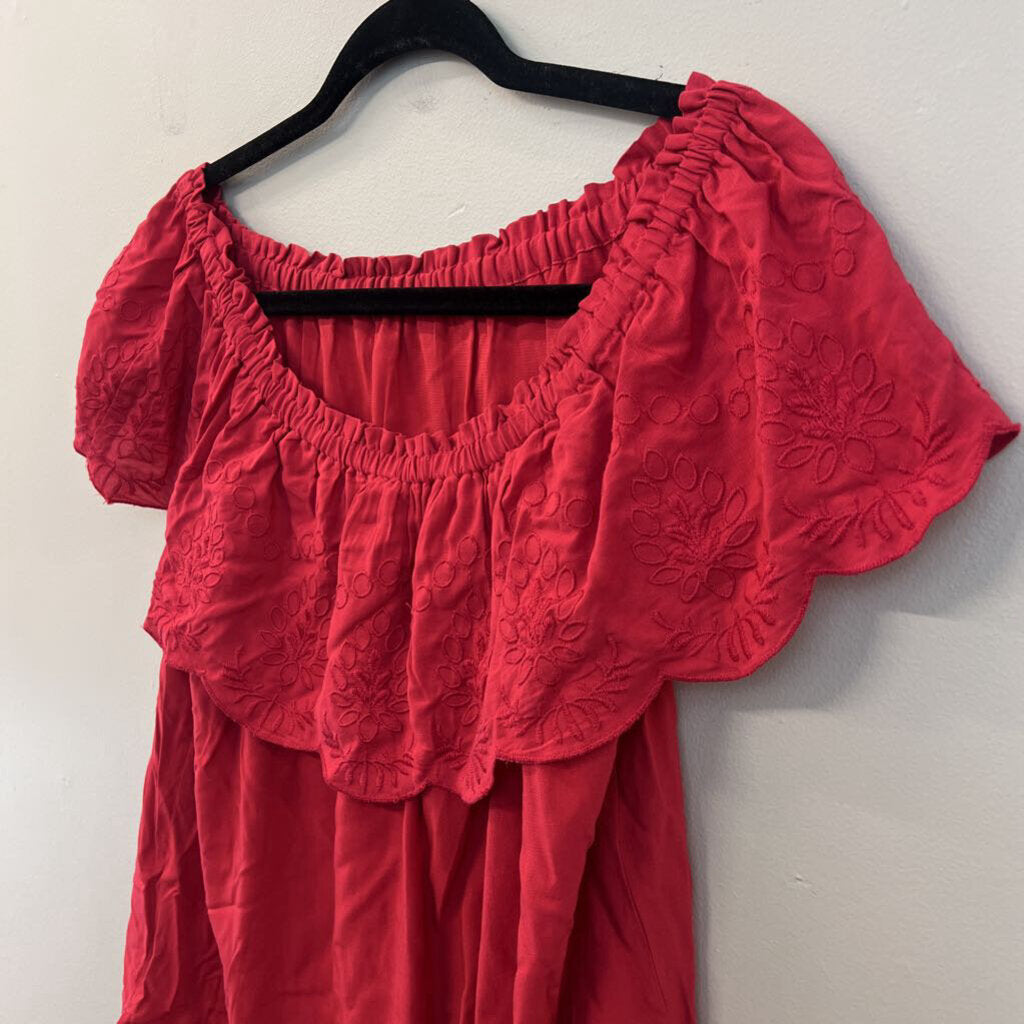 Loft Pink Embroidered Off Shoulder Top Medium