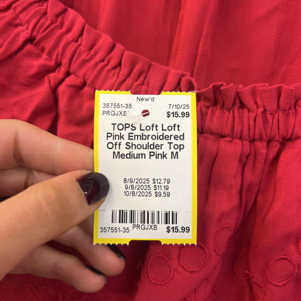 Loft Pink Embroidered Off Shoulder Top Medium