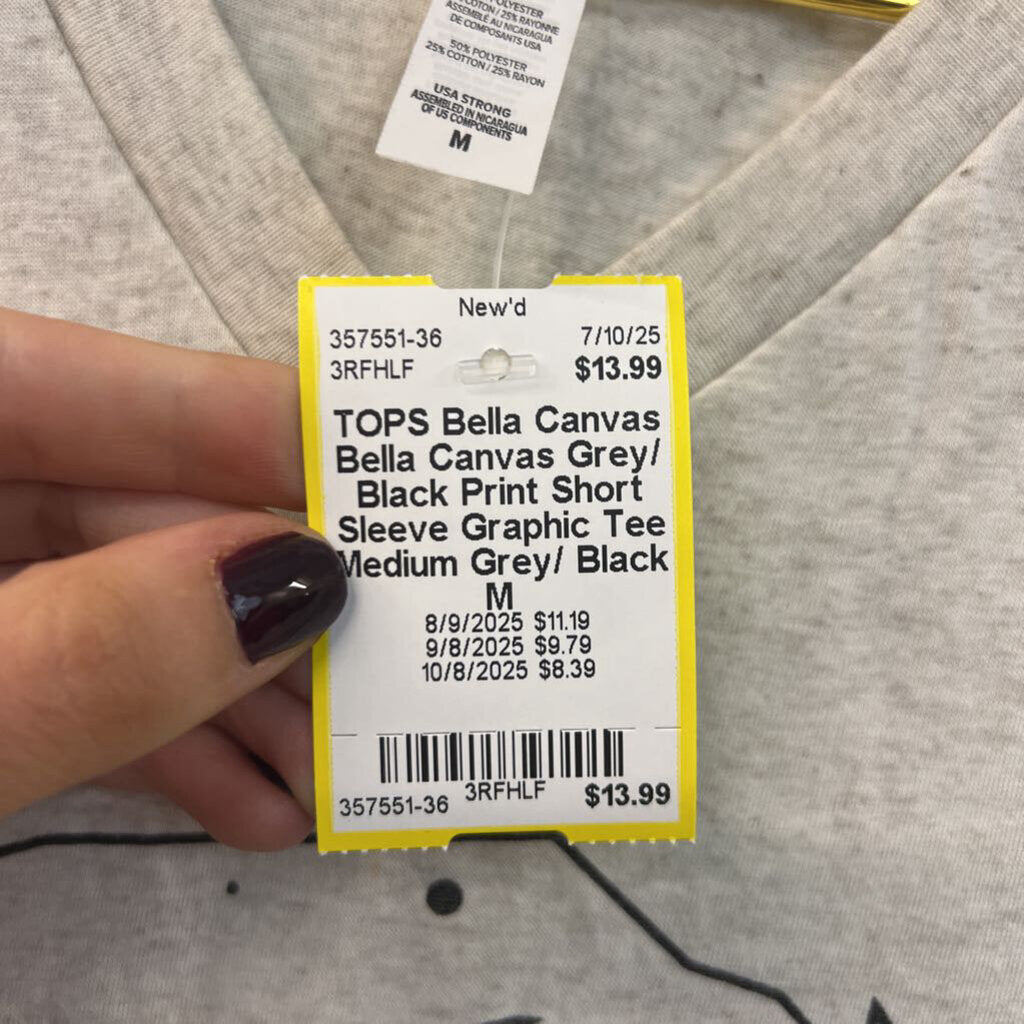 Bella Canvas Grey/ Black Print Short Sleeve Graphic Tee Medium
