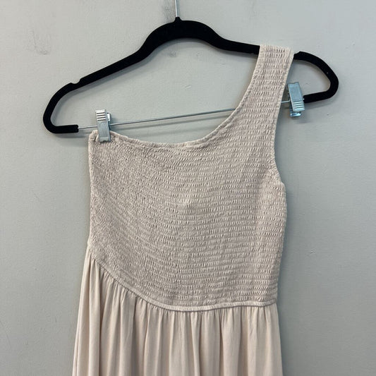 Zesica Beige Smocked Top One Shoulder Maxi Dress Medium