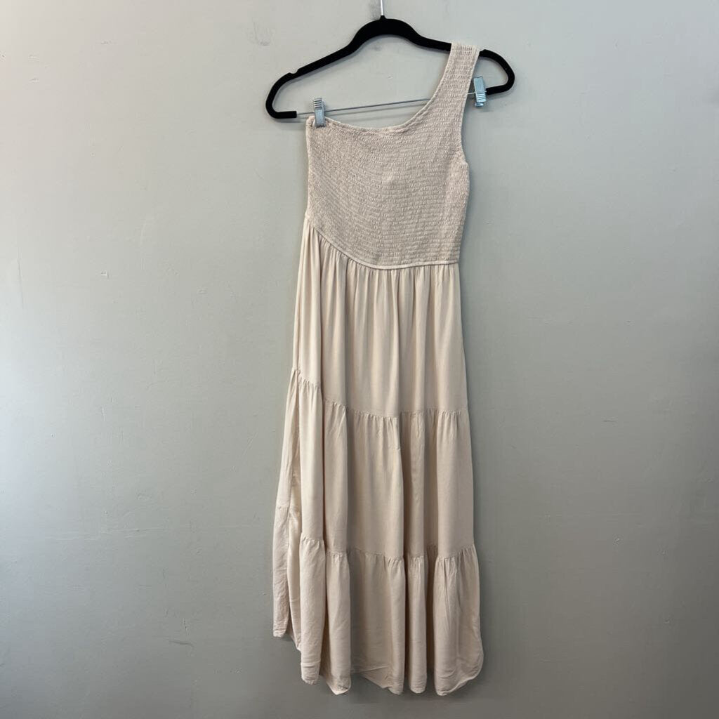 Zesica Beige Smocked Top One Shoulder Maxi Dress Medium