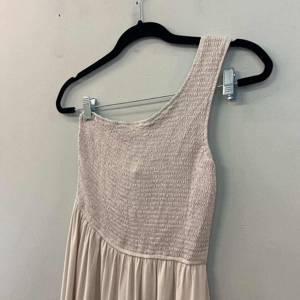 Zesica Beige Smocked Top One Shoulder Maxi Dress Medium