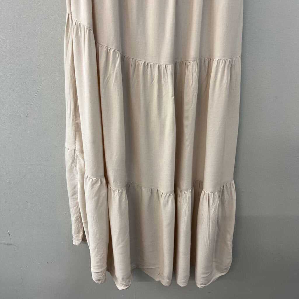 Zesica Beige Smocked Top One Shoulder Maxi Dress Medium