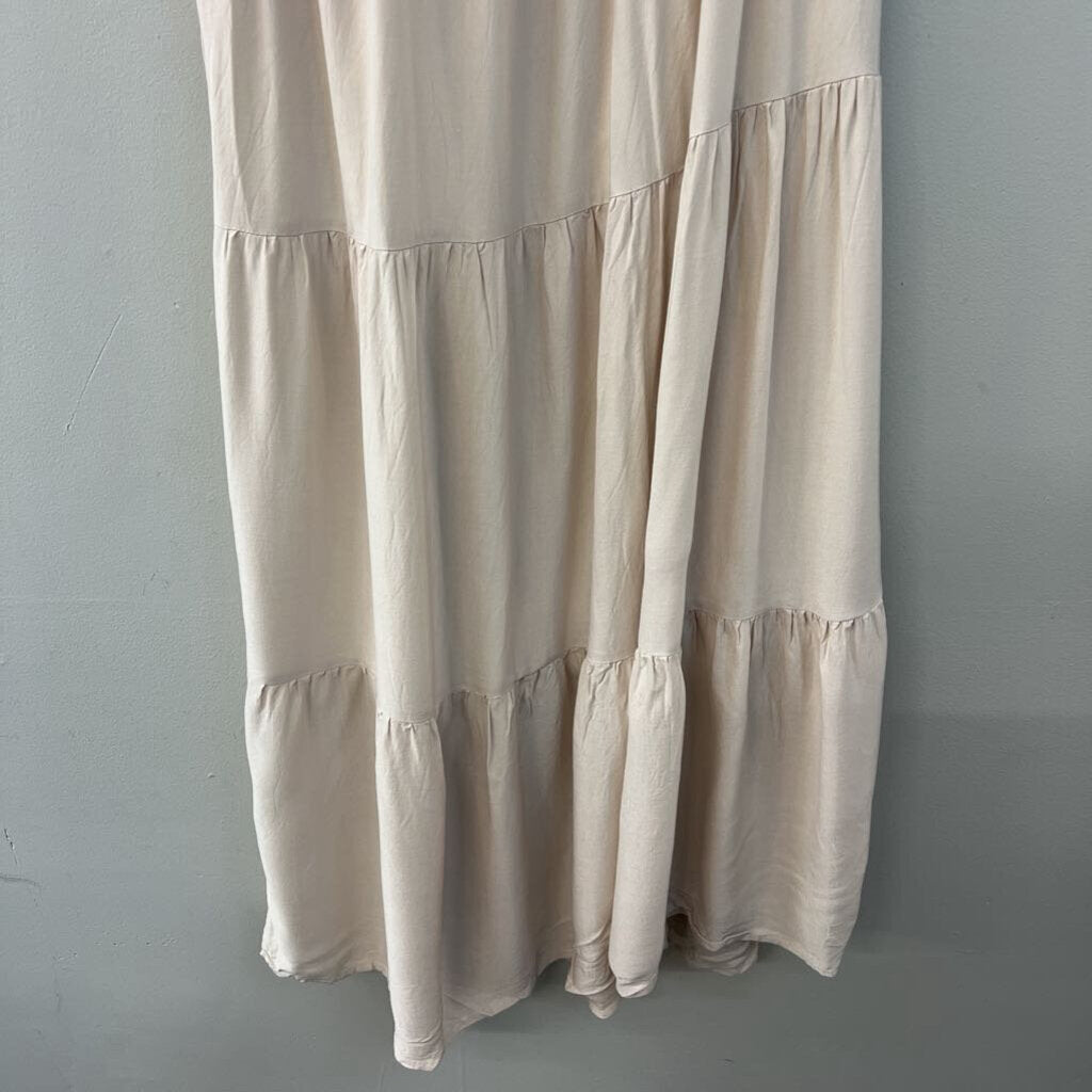 Zesica Beige Smocked Top One Shoulder Maxi Dress Medium