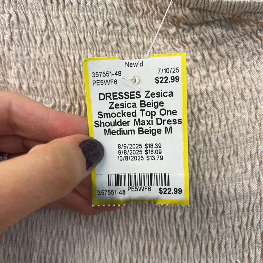 Zesica Beige Smocked Top One Shoulder Maxi Dress Medium