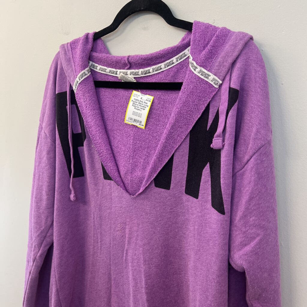 Pink Purple/ Black Long Sleeve Hooded Pullover Large
