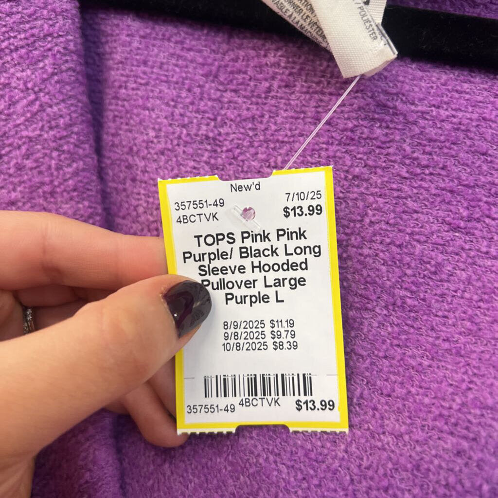 Pink Purple/ Black Long Sleeve Hooded Pullover Large