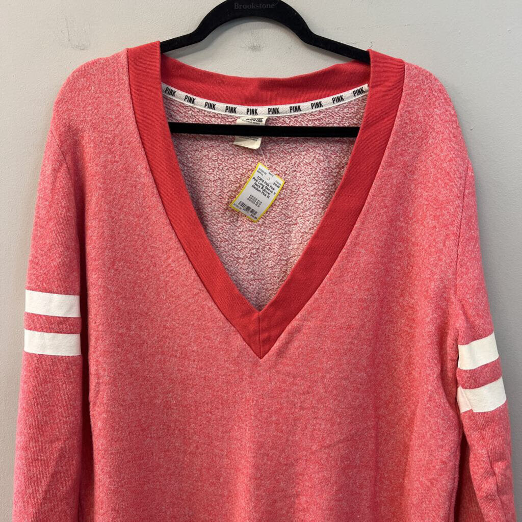 Pink Pink Long Sleeve V Neck Pullover Medium