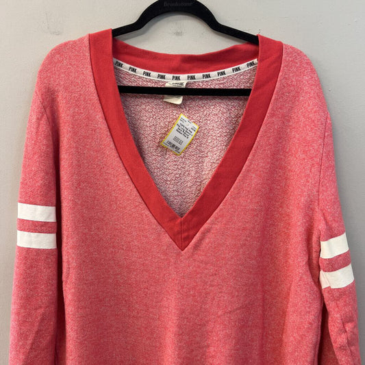 Pink Pink Long Sleeve V Neck Pullover Medium