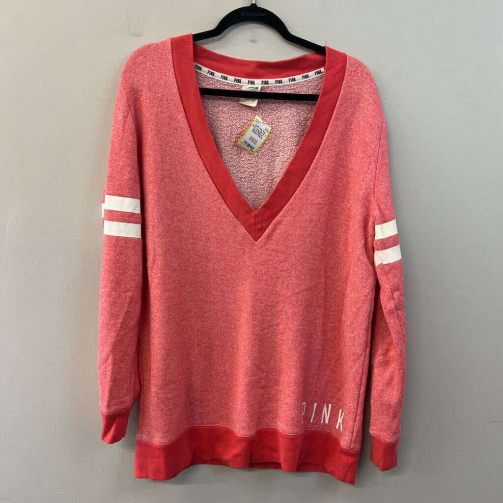 Pink Pink Long Sleeve V Neck Pullover Medium
