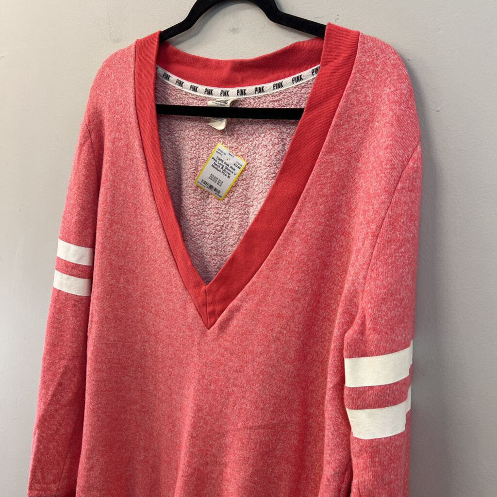 Pink Pink Long Sleeve V Neck Pullover Medium