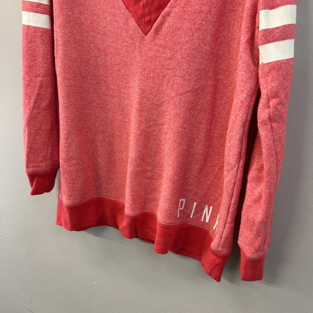 Pink Pink Long Sleeve V Neck Pullover Medium