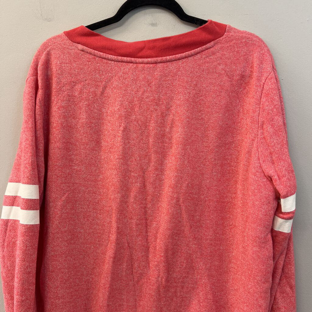 Pink Pink Long Sleeve V Neck Pullover Medium