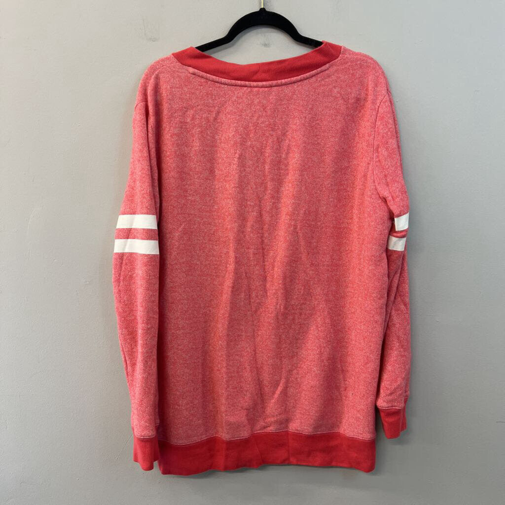 Pink Pink Long Sleeve V Neck Pullover Medium