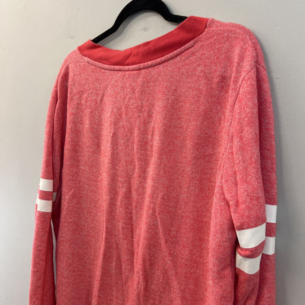Pink Pink Long Sleeve V Neck Pullover Medium