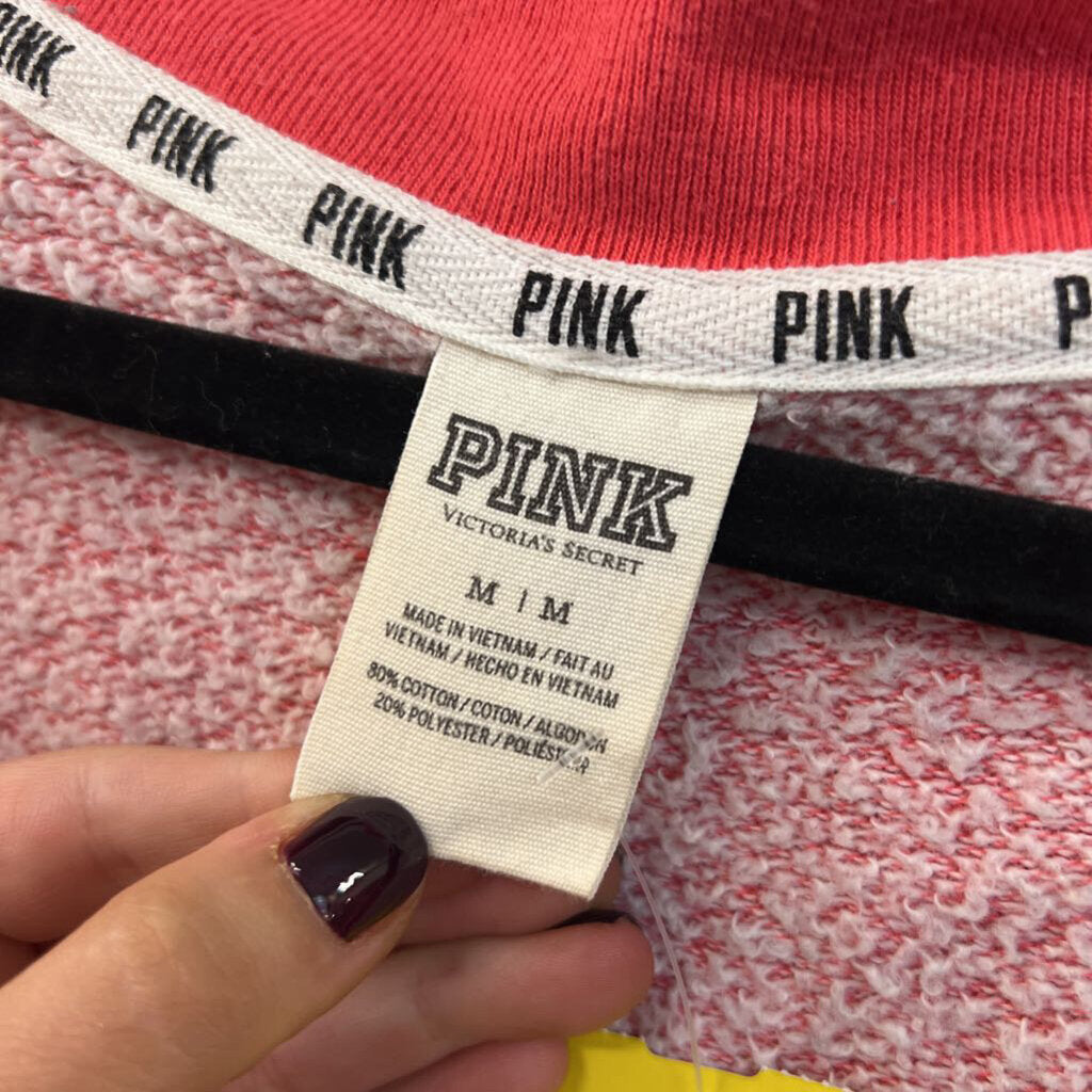 Pink Pink Long Sleeve V Neck Pullover Medium