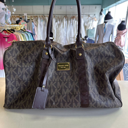 Michael Kors Brown Leather Signature Logo Weekender Bag