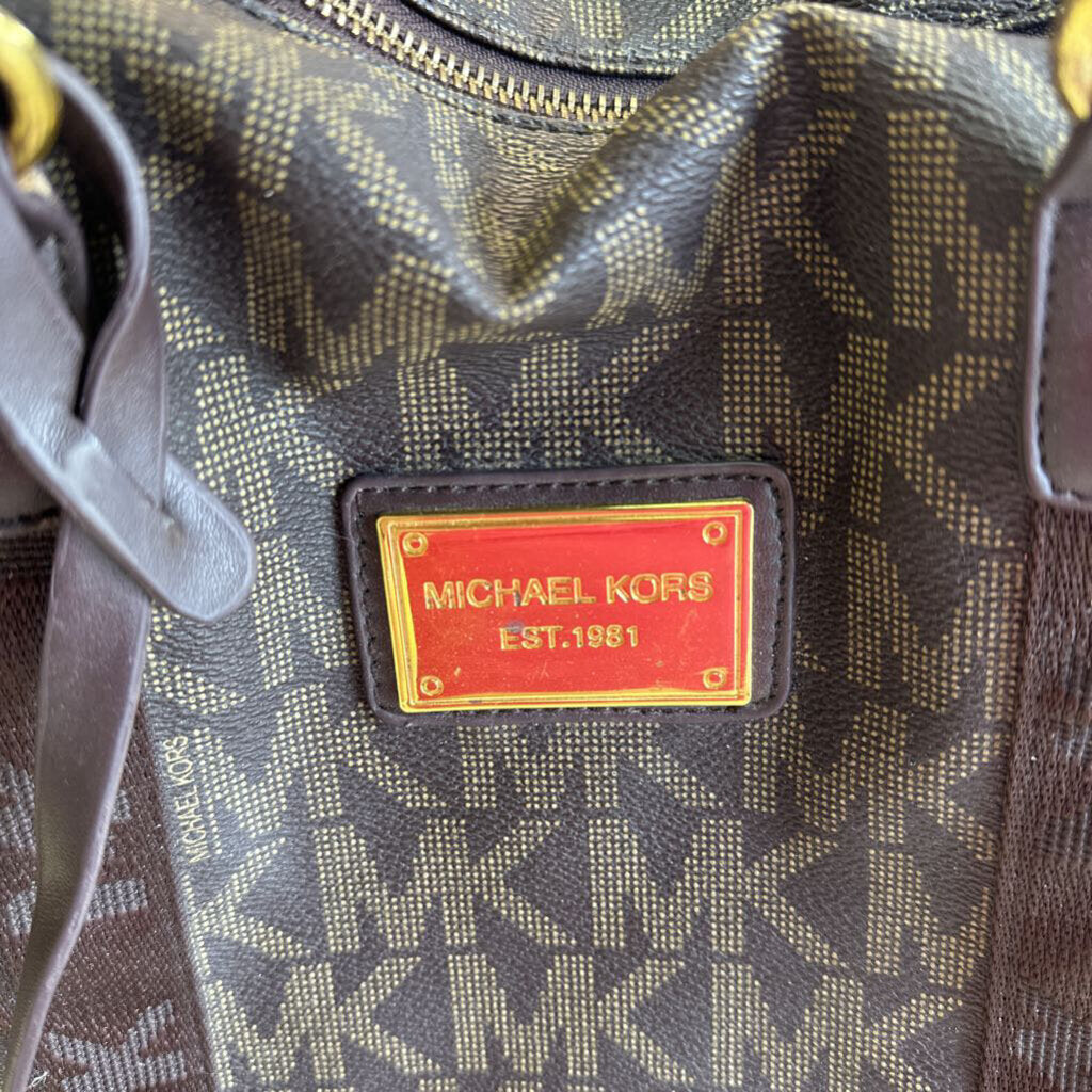 Michael Kors Brown Leather Signature Logo Weekender Bag