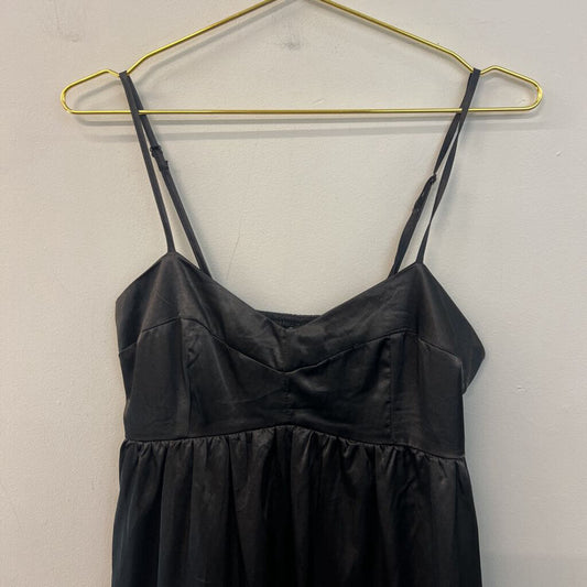 Black Silky Ruffle Hem Baby Doll Dress Large