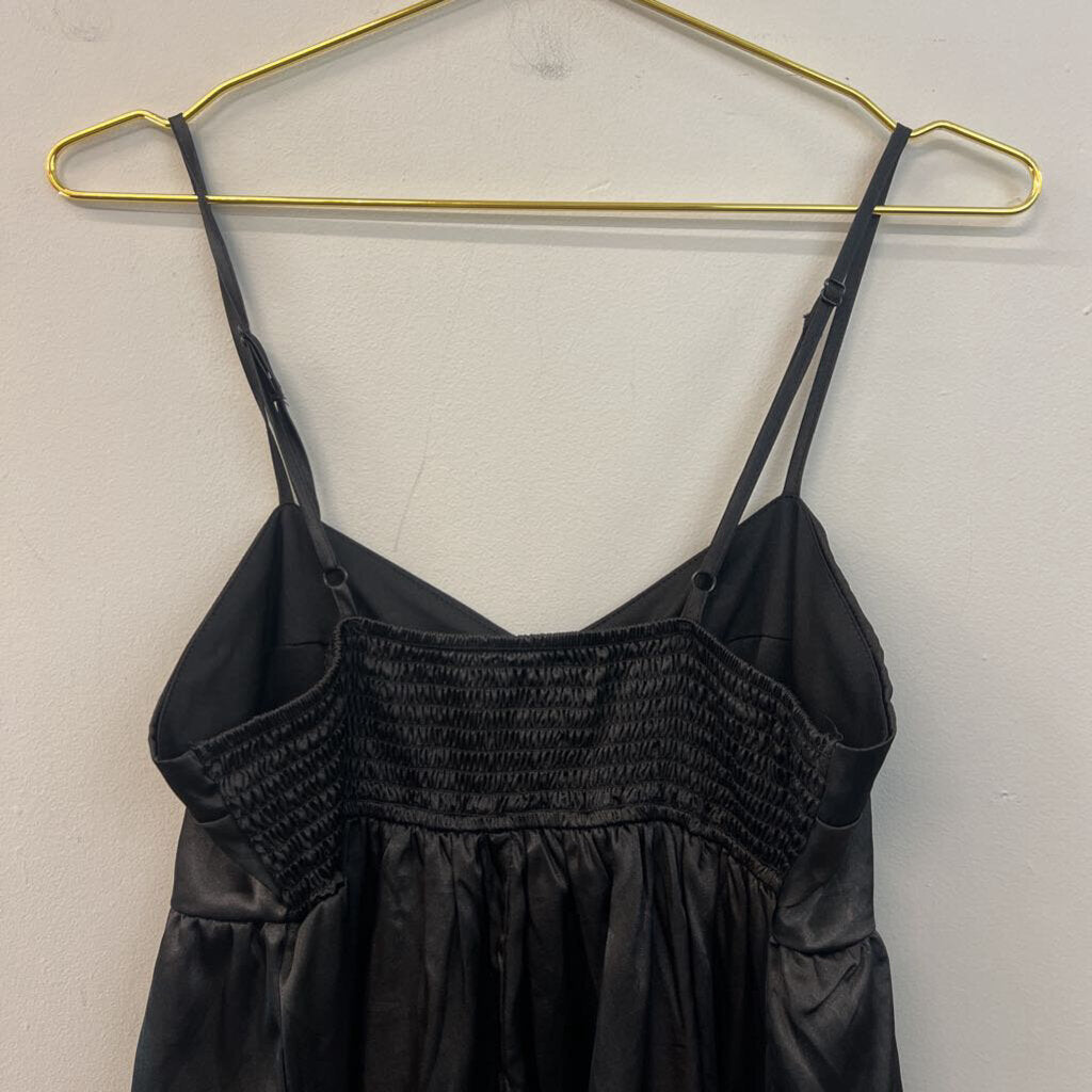 Black Silky Ruffle Hem Baby Doll Dress Large