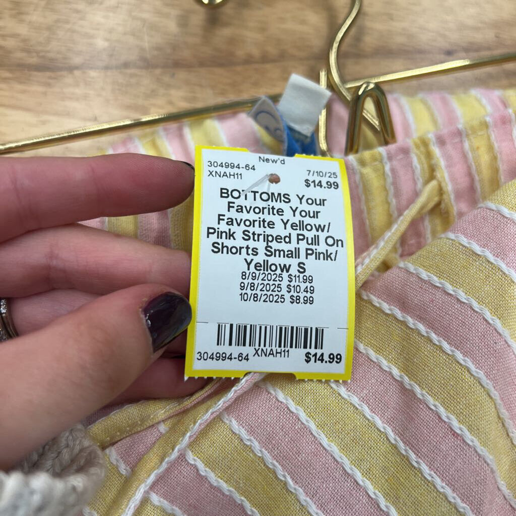 Your Favorite Yellow/ Pink Striped Pull On Shorts Small