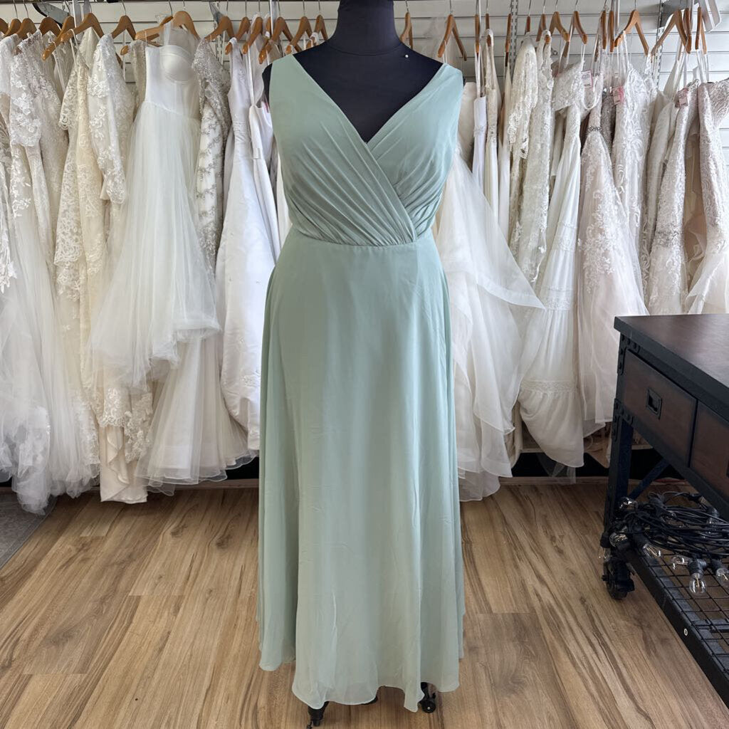 DB Studio Sage Green V Neck Chiffon Long Formal Dress 22