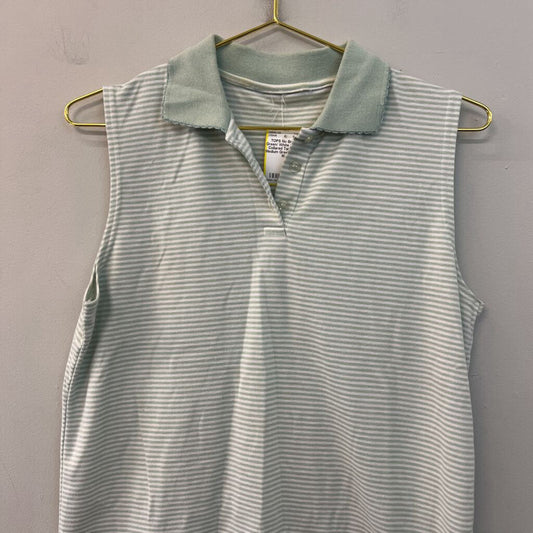 Green/ White Striped Collared Tank Top Medium