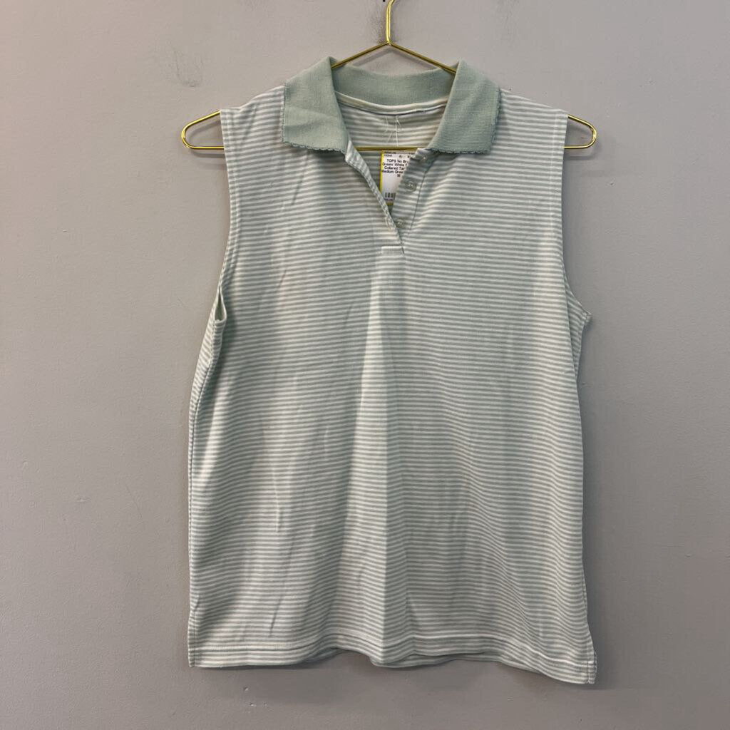 Green/ White Striped Collared Tank Top Medium