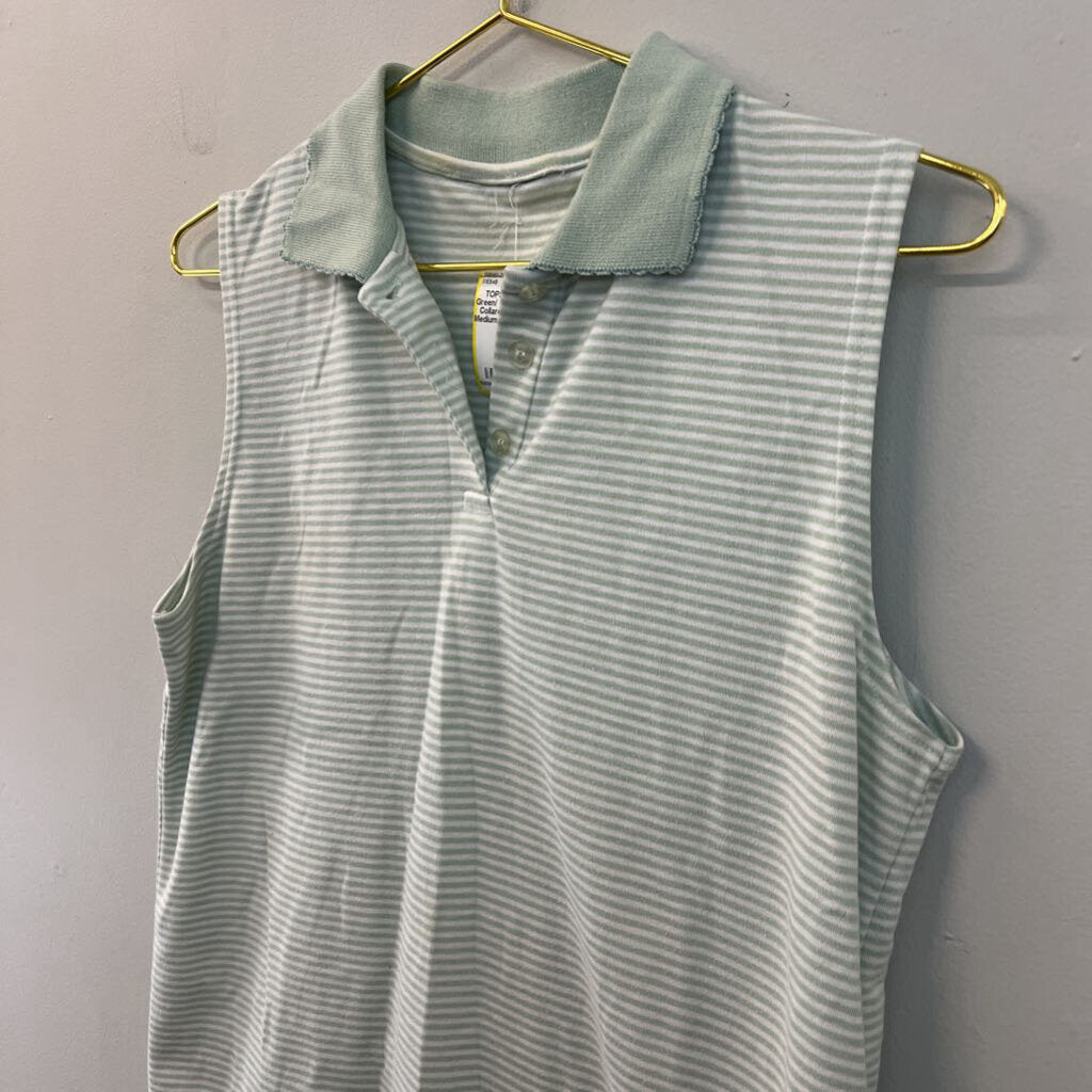 Green/ White Striped Collared Tank Top Medium
