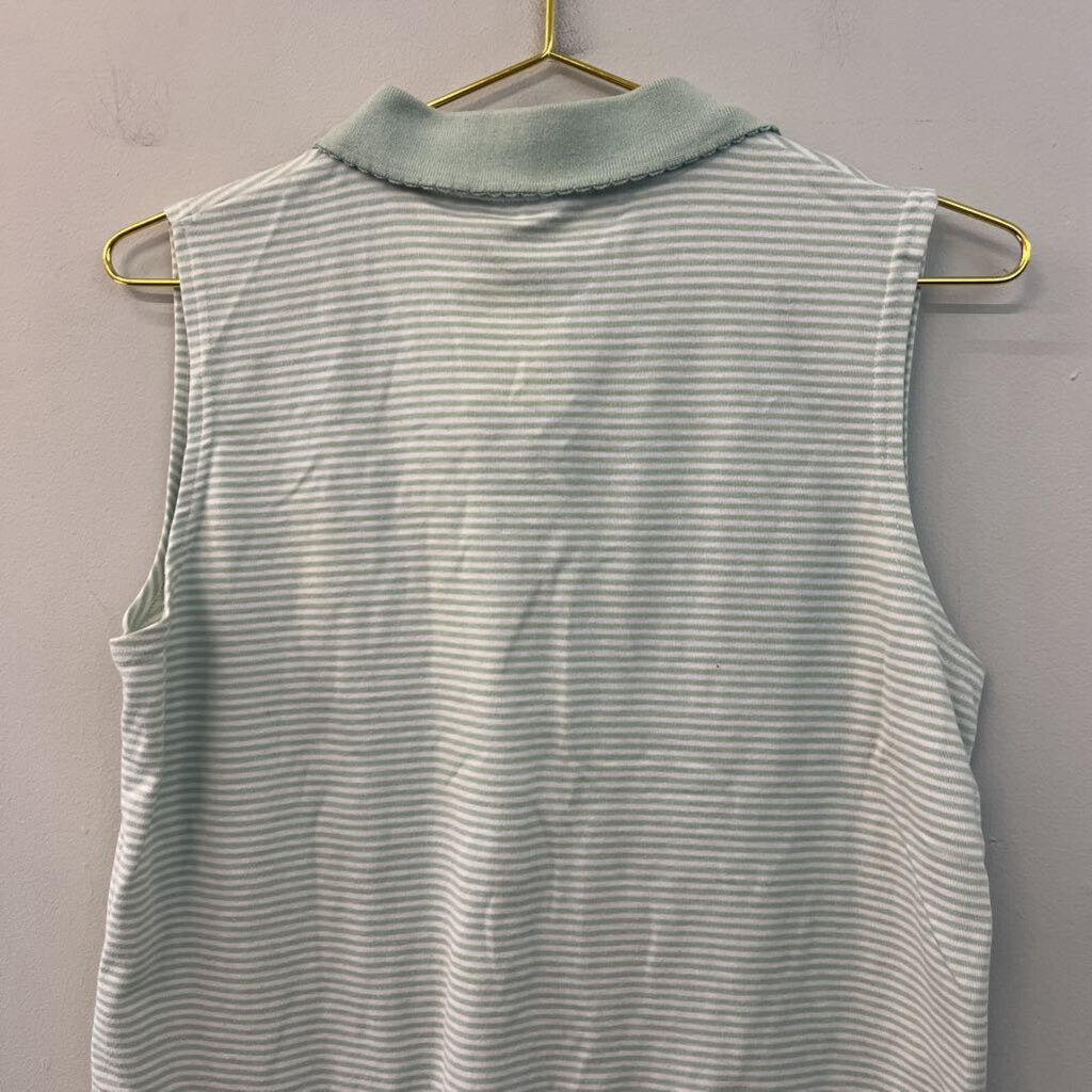 Green/ White Striped Collared Tank Top Medium