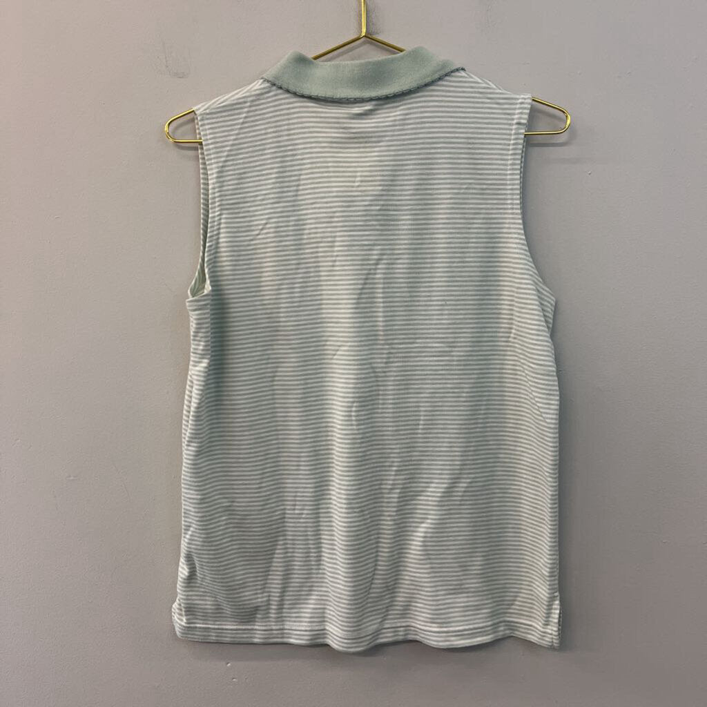 Green/ White Striped Collared Tank Top Medium