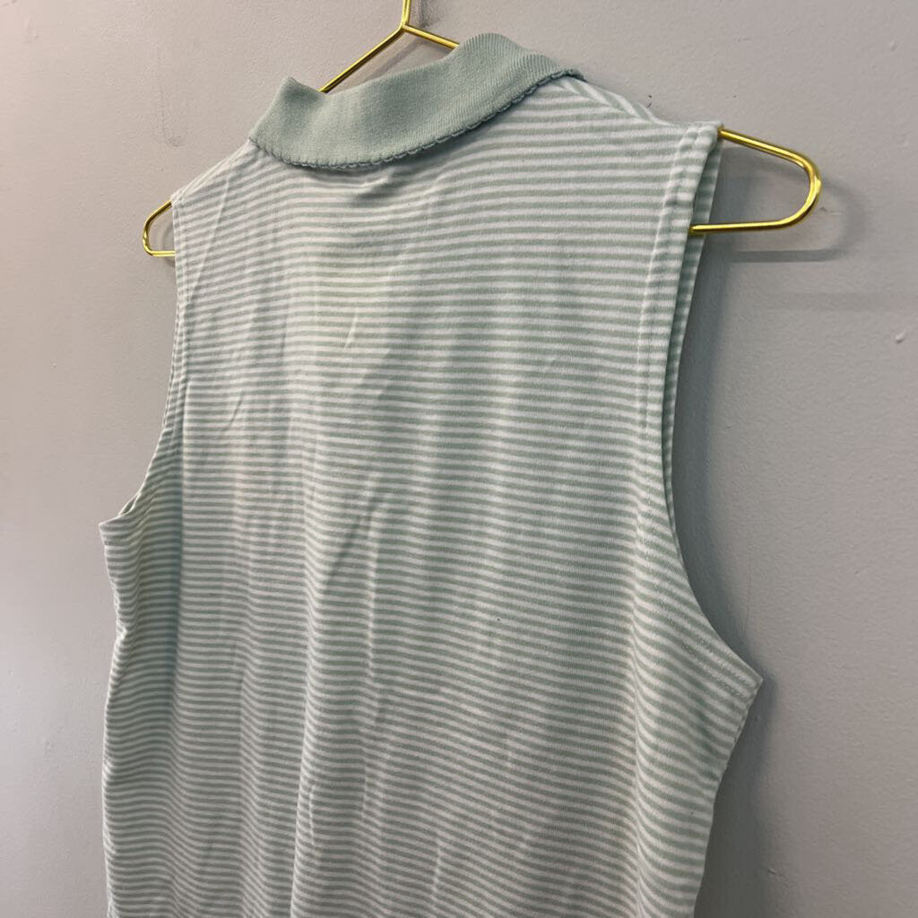 Green/ White Striped Collared Tank Top Medium