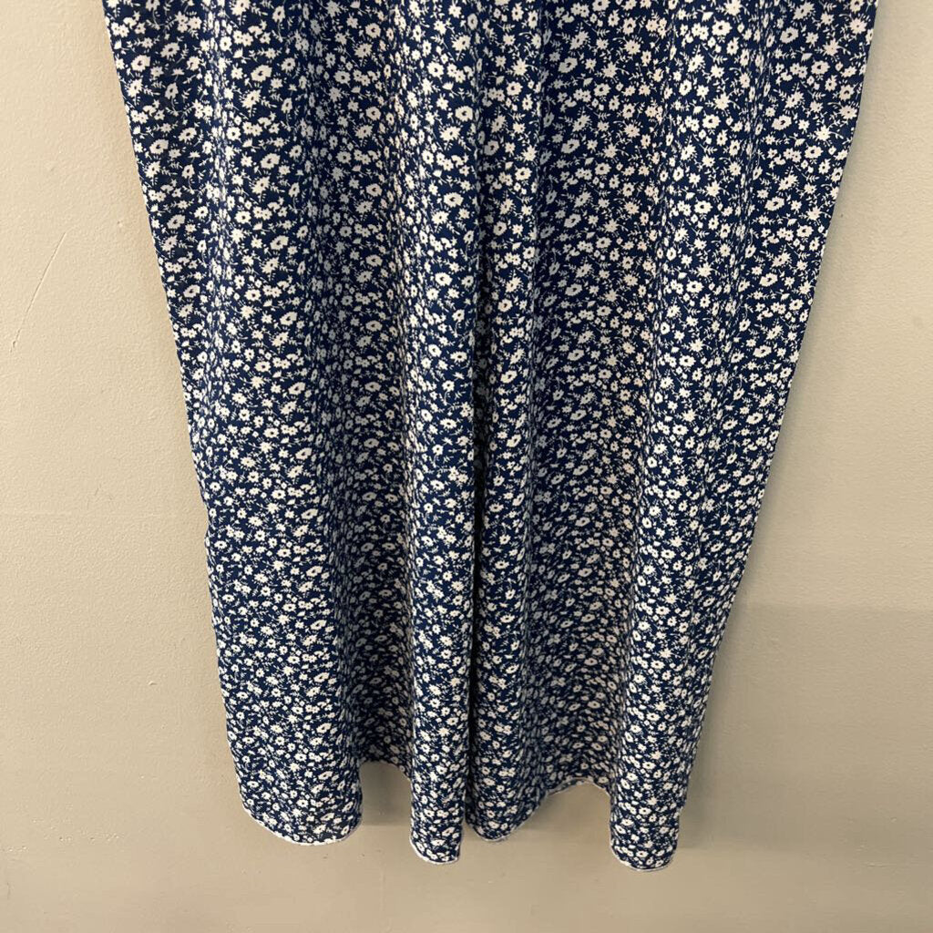 Blue/ White Flower Print Flowy Maxi Dress Medium