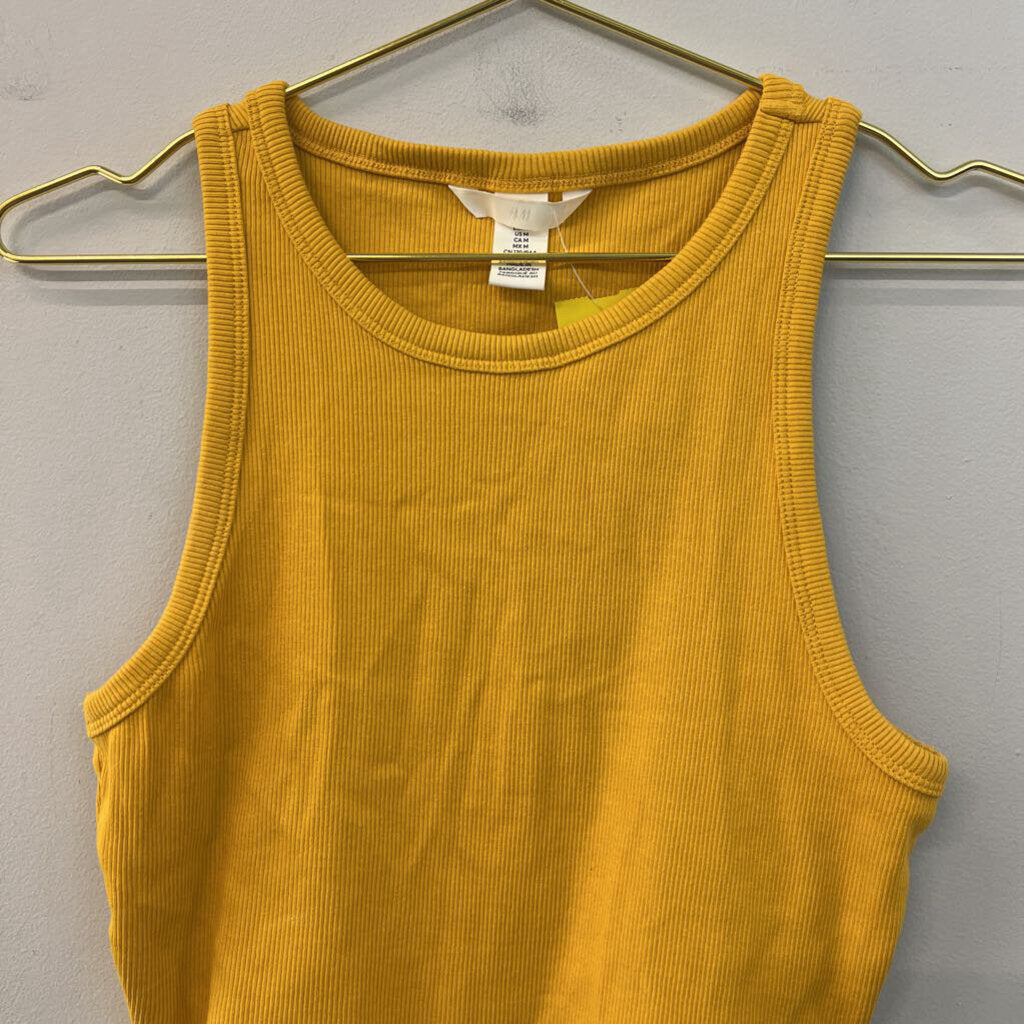 Yellow Ribbed Cropped Tank Top Medium