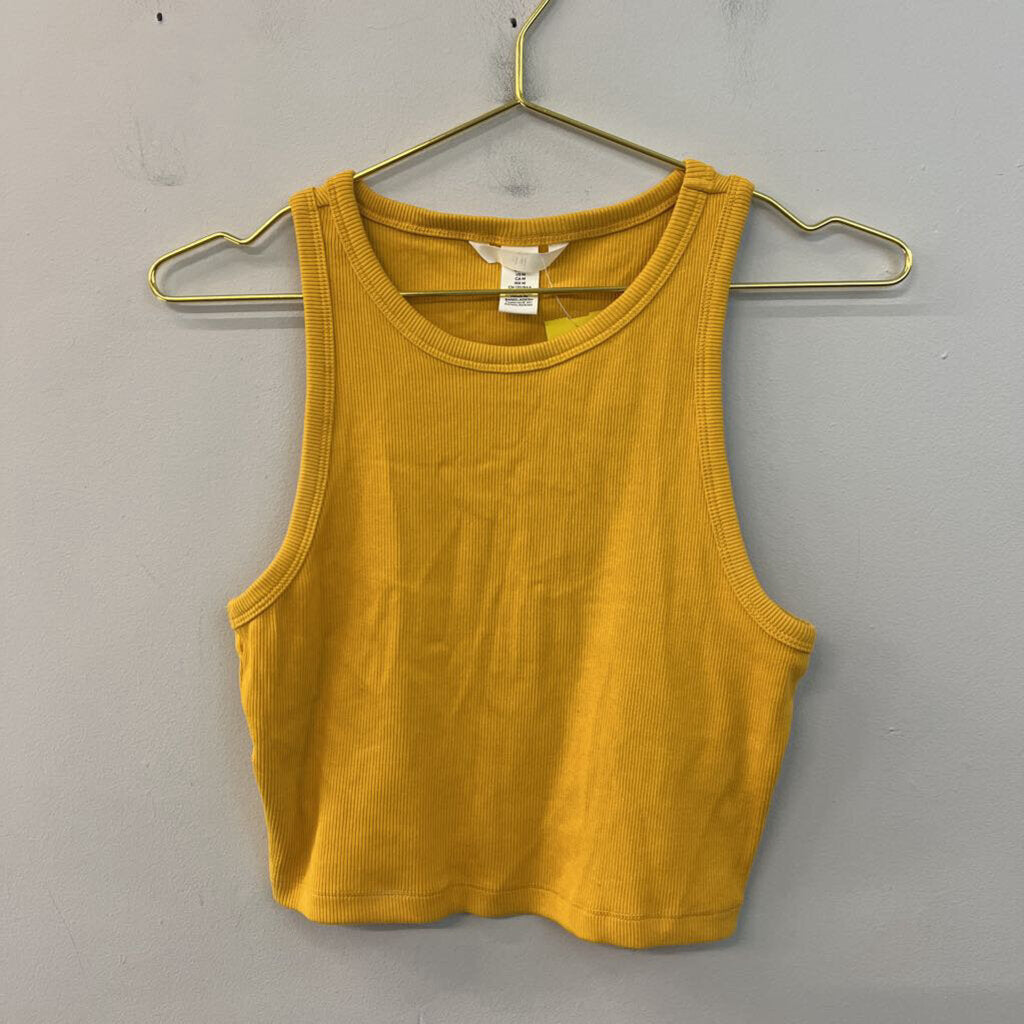 Yellow Ribbed Cropped Tank Top Medium