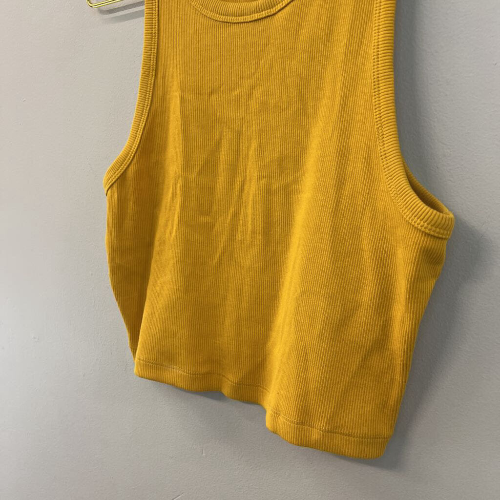 Yellow Ribbed Cropped Tank Top Medium