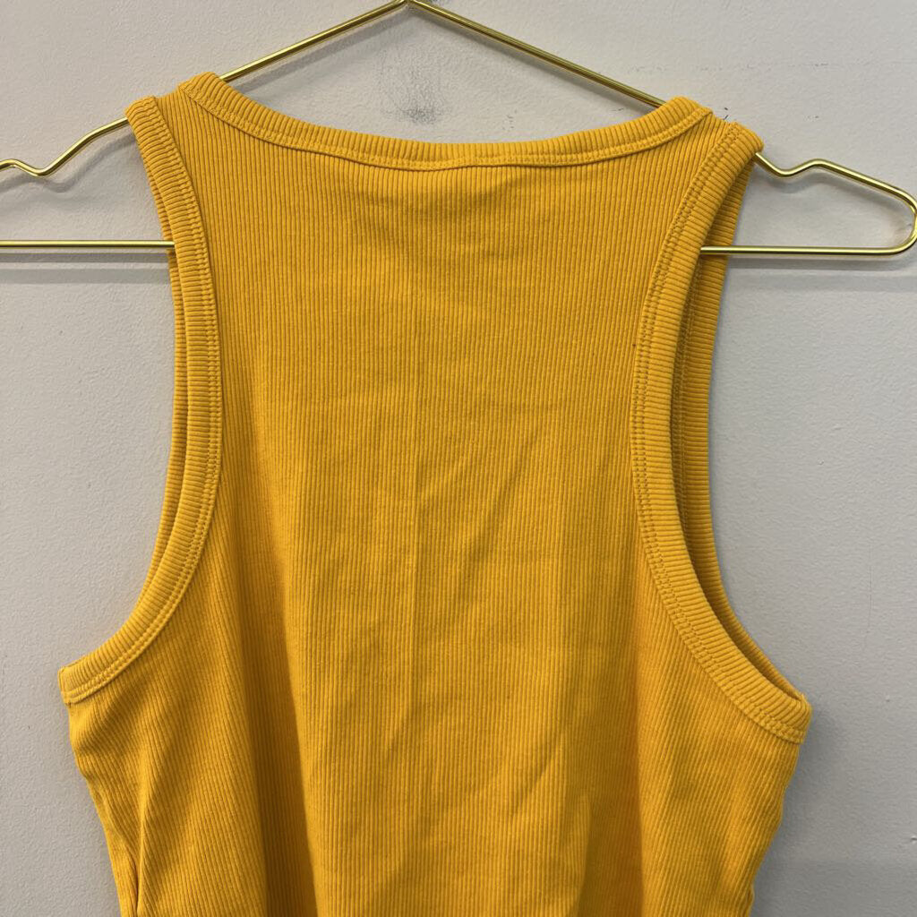 Yellow Ribbed Cropped Tank Top Medium