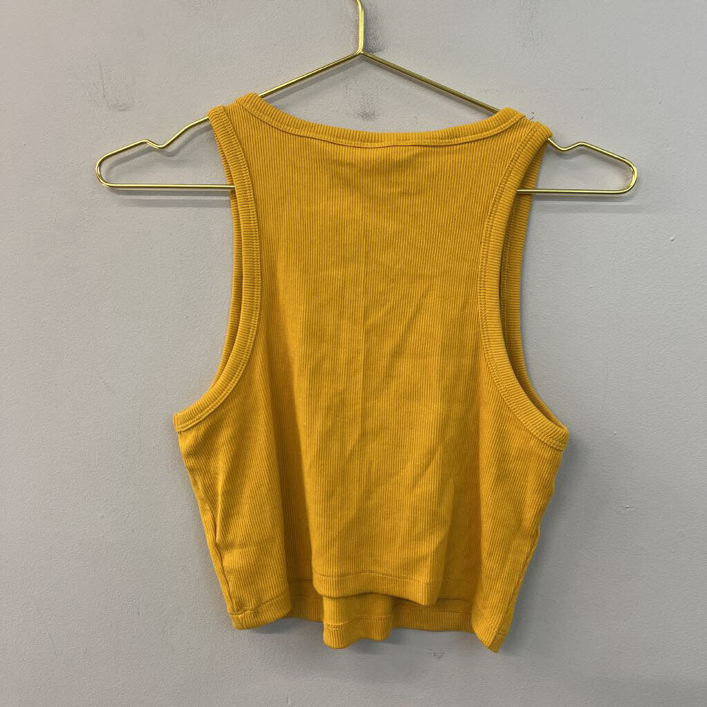 Yellow Ribbed Cropped Tank Top Medium